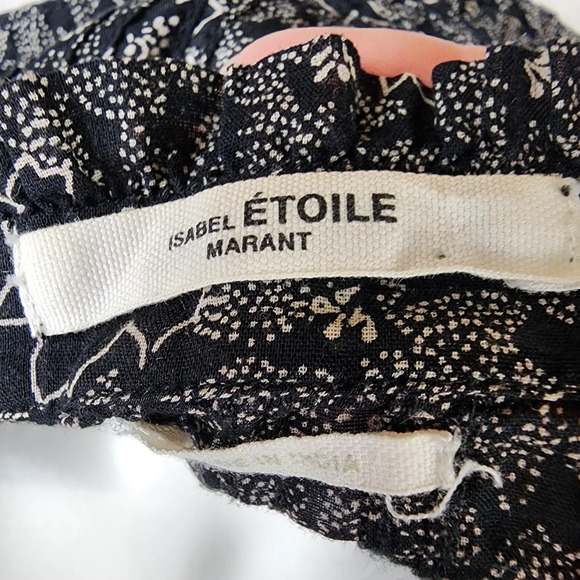 Isabel Marant Etoile Lalia Floral Pintuck Boho Prairie Blouse Black Size 40 - Picture 3 of 16